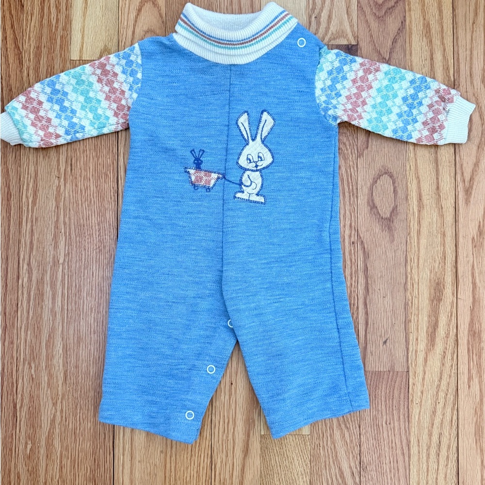 Vintage 1970’s Health-Tex Permanent Press 9 Month Bunny Baby Romper